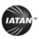 A black and white logo of iatan