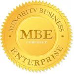 A gold seal that says mbe is certified.